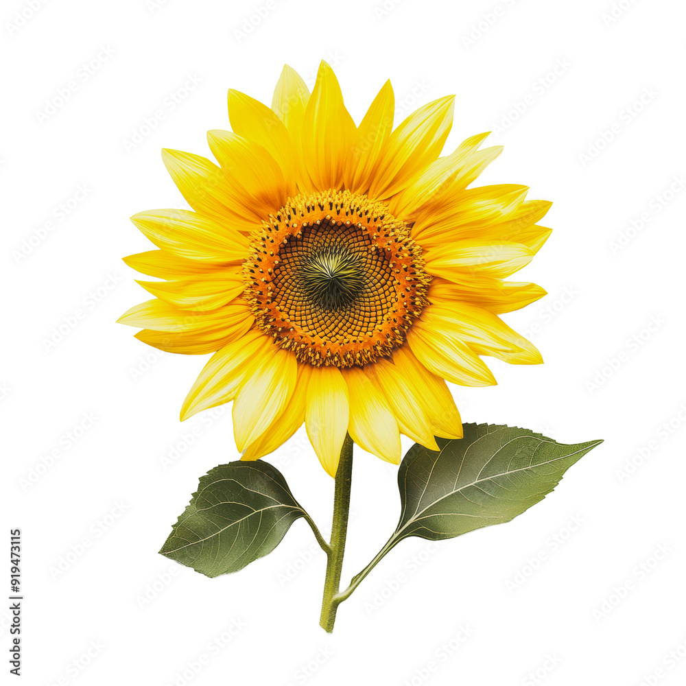 PNG Bright sunflower blooming against white background PNG Bright sunflower blooming against white background