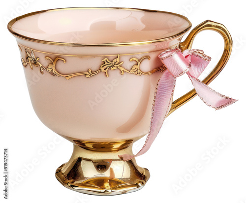 PNG  Elegant pink teacup with ribbon photo