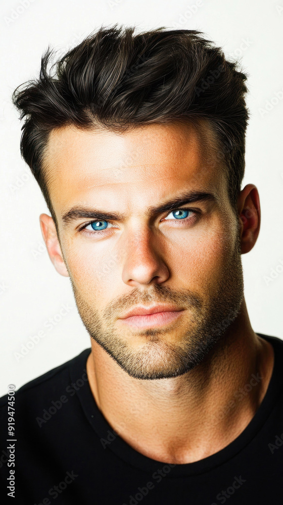 Man with intense stare and slicked-back hair Man with intense stare and slicked-back hair