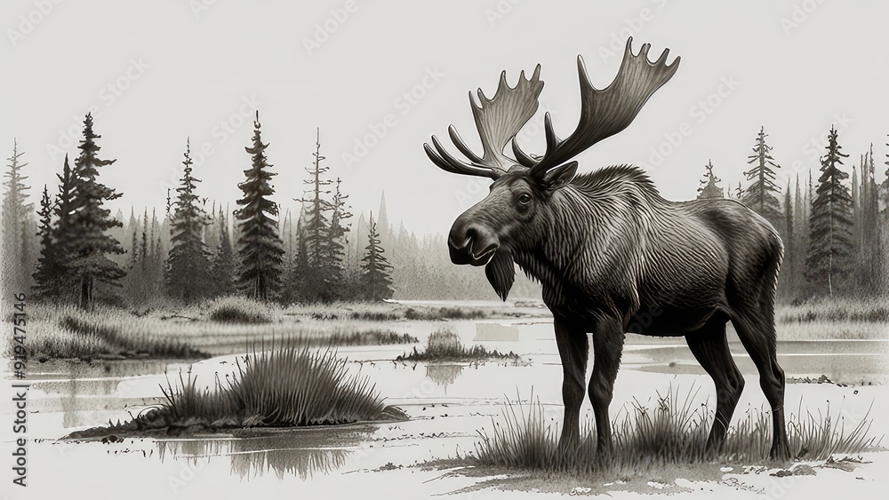 pen and ink illustration of a moose pen and ink illustration of a moose