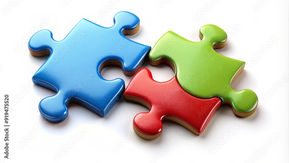 Two interconnected jigsaw puzzle pieces forming a whole, symbolizing unity, cooperation, and harmony in a partnership or business relationship, on a white background. Two interconnected jigsaw puzzle pieces forming a whole, symbolizing unity, cooperation, and harmony in a partnership or business relationship, on a white background.