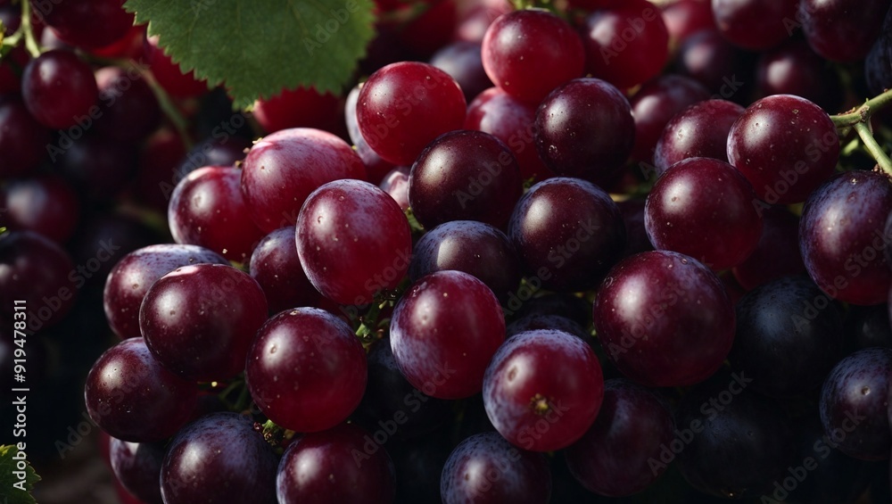 Red Grape Abundance: A close-up, macro perspective of a cluster of ripe, red grapes, showcasing their vibrant hues and juicy texture. The image evokes a sense of abundance, freshness, and the bounty Red Grape Abundance: A close-up, macro perspective of a cluster of ripe, red grapes, showcasing their vibrant hues and juicy texture. The image evokes a sense of abundance, freshness, and the bounty