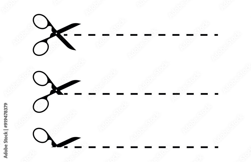 Vector Illustration of Scissors with Cut Lines, Isolated on White Background