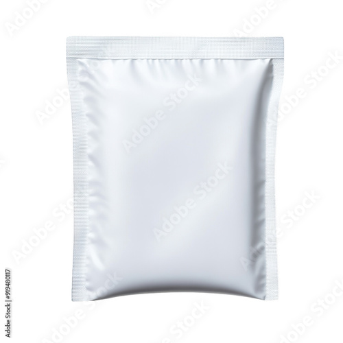 Blank white packaging pouch suitable for branding and product presentation in various industries like food or cosmetics. isolated on a transparent background.