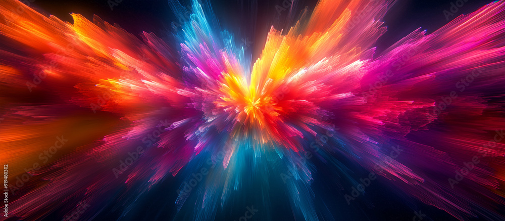 A vibrant explosion of colors and lights ignites an abstract digital canvas. A vibrant explosion of colors and lights ignites an abstract digital canvas.