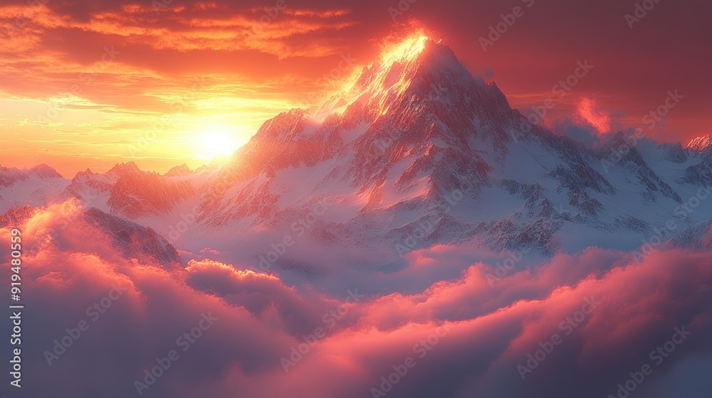 Majestic snowy peaks of the Alps, sparkling under a golden sunrise. Majestic snowy peaks of the Alps, sparkling under a golden sunrise.