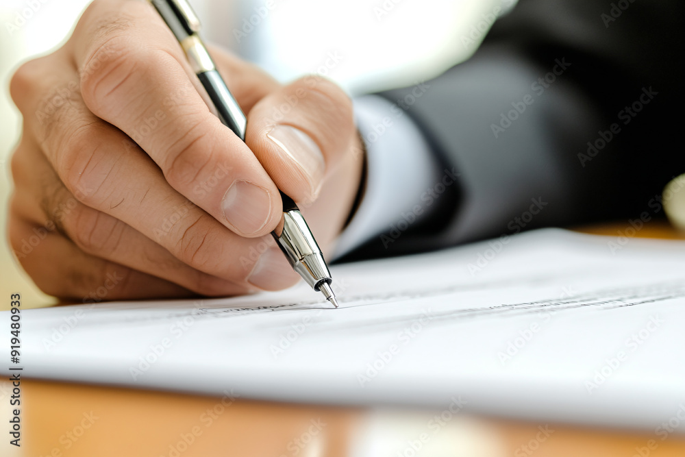 Close-up of a Hand Signing a Document. Close-up of a Hand Signing a Document.