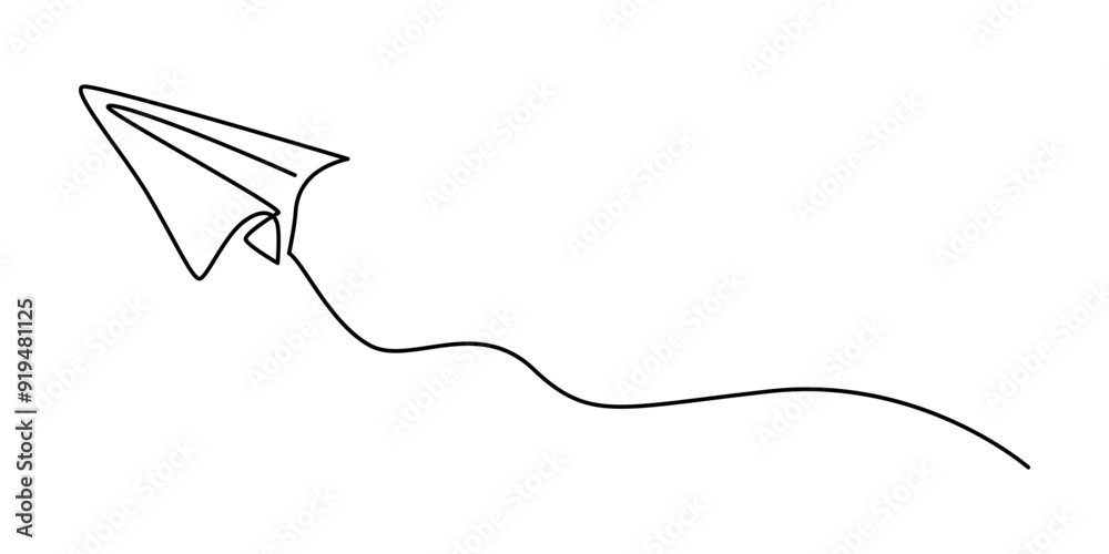 Continuous one line drawing of flying up paper plane. Creative business concept for startup and freedom and travel of craft airplane in simple linear style. Editable stroke. pro vector illustration Continuous one line drawing of flying up paper plane. Creative business concept for startup and freedom and travel of craft airplane in simple linear style. Editable stroke. pro vector illustration
