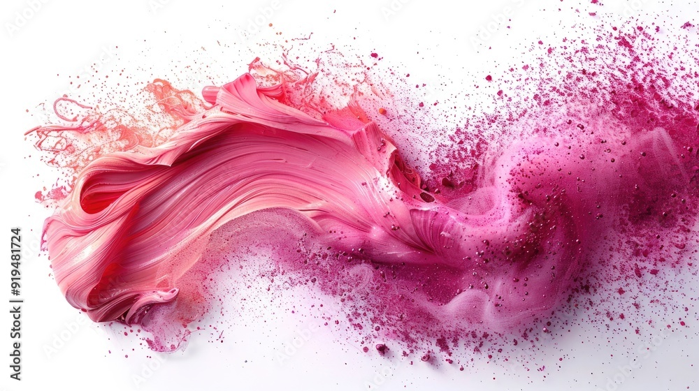 Vibrant Pink Brush Stroke with Splatter on White Background Vibrant Pink Brush Stroke with Splatter on White Background
