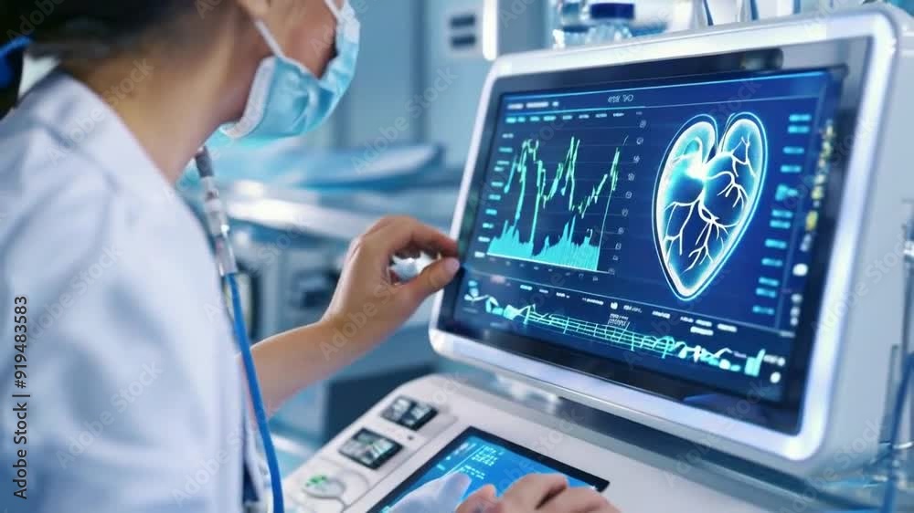 Electronic Health Monitor Machine Checks Vital Signs Of Ill Patient. Electronic Machine Detects Decline In Vital Signs Of Patients Heart. Electronic Machine Monitors Vital Signs Of Patient. ECG