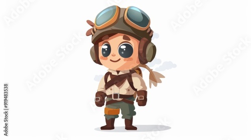 Chibi pilot, occupation character, flat design illustration, adventurous, isolated on white background