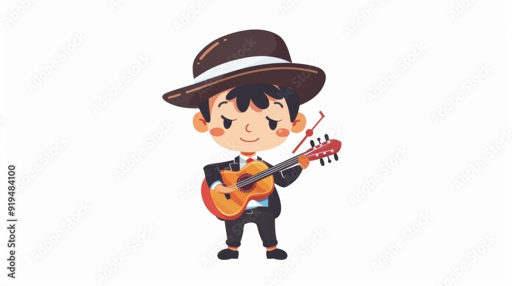 Chibi musician, occupation character, flat design illustration, musical, isolated on white background Chibi musician, occupation character, flat design illustration, musical, isolated on white background