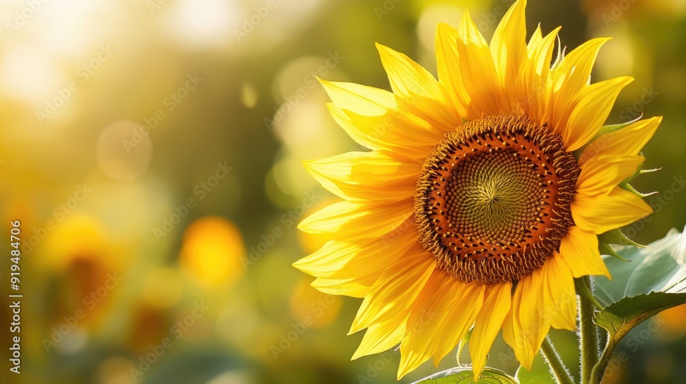 Fototapeta premium A close-up macro shot of a sunflower, capturing the intricate details of its petals and center, ideal for a natural romantic floral background.