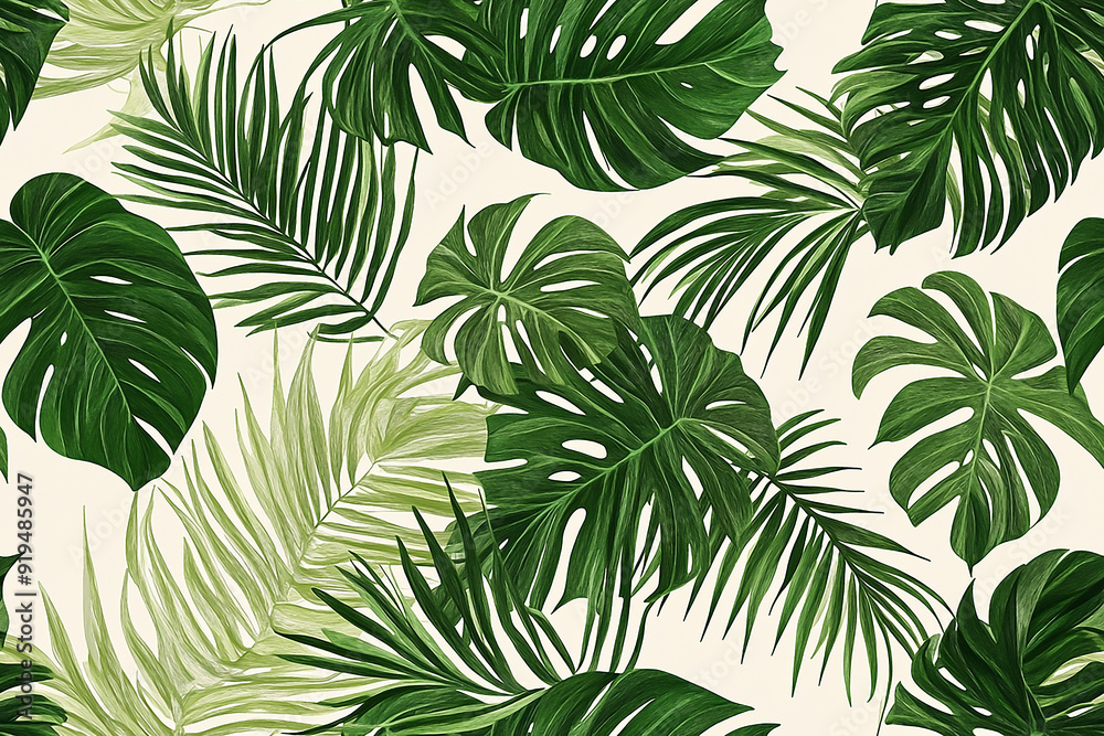 Repeating pattern with fresh green leaves, Repeating green leaf pattern for nature-inspired designs Repeating pattern with fresh green leaves, Repeating green leaf pattern for nature-inspired designs