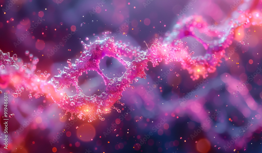Vivid DNA strands in a bright molecular setting.