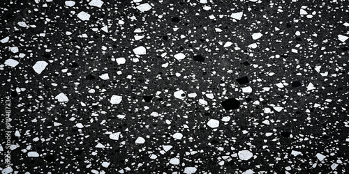 Black and white terrazzo floor texture abstract background. real black terrazzo texture background. black stone with white and grey fragment background. abstract trendy luxury concept background. 