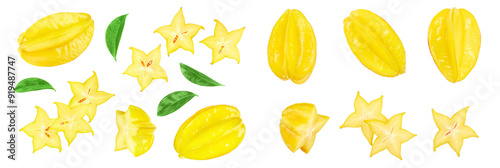 Wallpaper Mural Carambola or star-fruit isolated on white background. Top view. Flat lay Torontodigital.ca