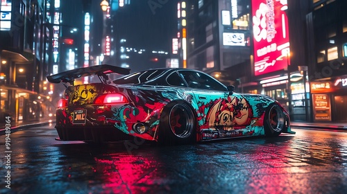 Customized Sports Car in Neon City
