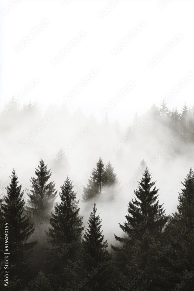 Minimalistic forest in fog on white background poster Minimalistic forest in fog on white background poster