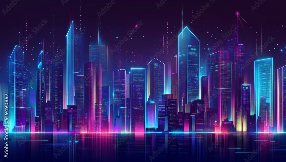 Smart cities and big data connections technology on a night skyline of a metropolis. Stock and digital blue wires with antennas. Smart cities and big data connections technology on a night skyline of a metropolis. Stock and digital blue wires with antennas.