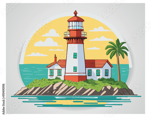 Coastal Lighthouse Vector | Nautical Beacon of Hope and Guidance