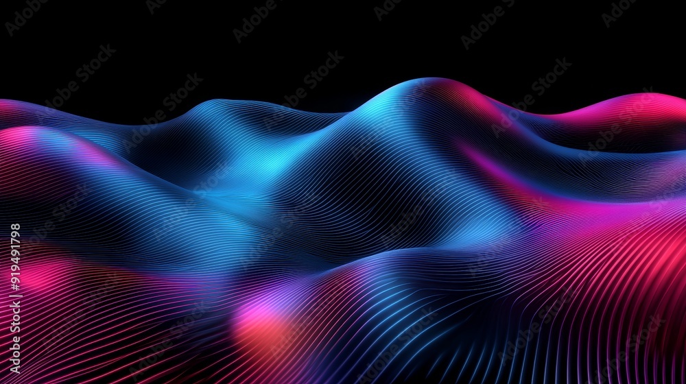 3D rendering of colorful neon wavy lines glowing in the dark. Modern simple wallpaper. 3D rendering of colorful neon wavy lines glowing in the dark. Modern simple wallpaper.