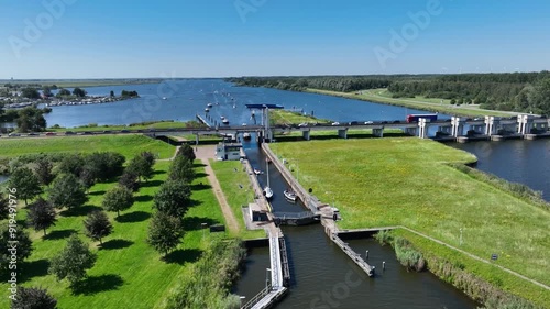 Aerial of the Nijkerker lock and Nijkerker bridge in Nijkerk photo