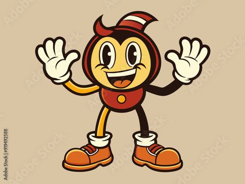 Retro leg, hand and face. Comic groovy hands in gloves, vintage legs and foot in shoes and funny emotion. Different poses arm and feet. Body parts mascot. Vector set
