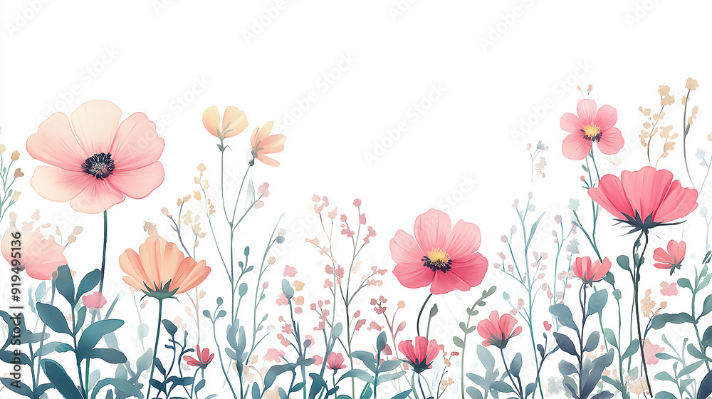 handdrawn painting of cute and beautiful flowers, white background handdrawn painting of cute and beautiful flowers, white background