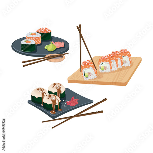 japanese sushi illustration set