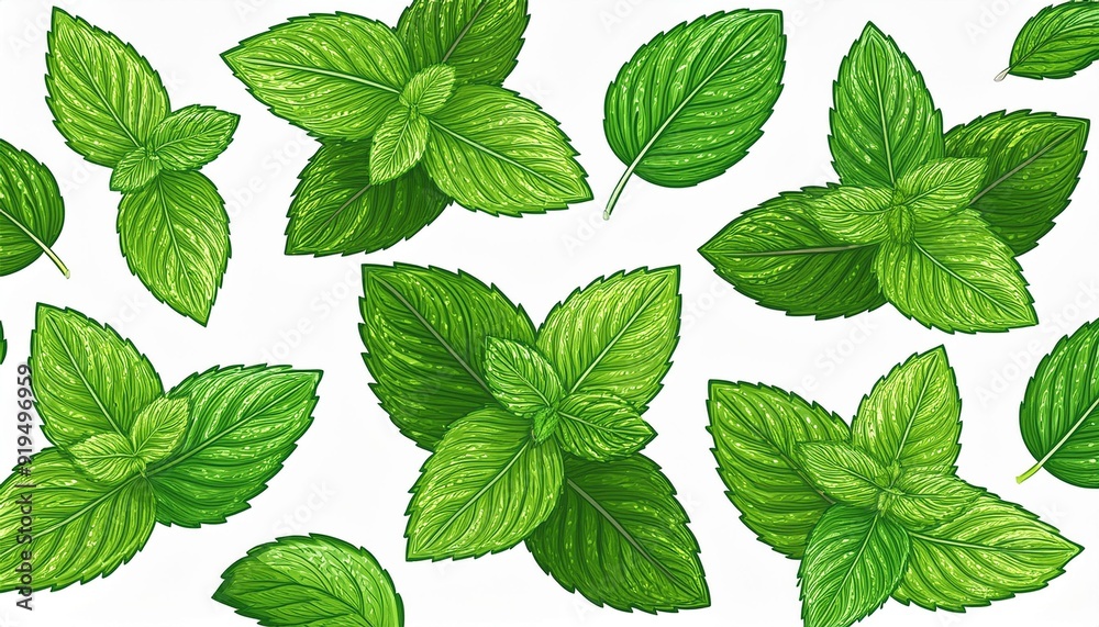 Mint leaves isolated on white background. Melissa Pattern. Set Fresh mint, menthol leaf. Collection. Mint leaves isolated on white background. Melissa Pattern. Set Fresh mint, menthol leaf. Collection.