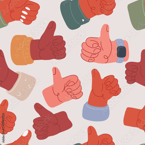 Cartoon vector illustration of hands with thumbs up pattern.