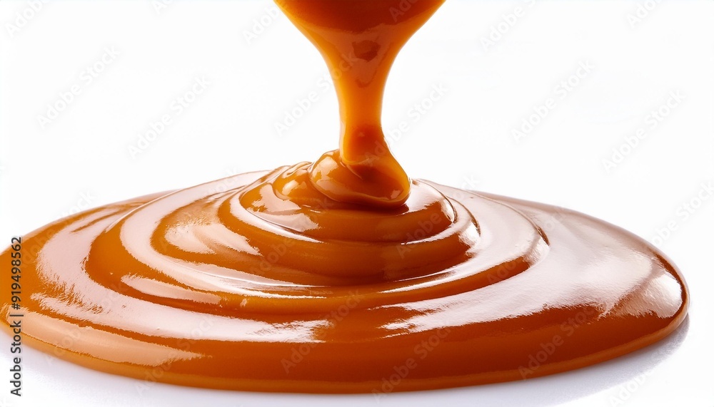 Pouring caramel sauce isolated on white background. Pouring caramel sauce isolated on white background.