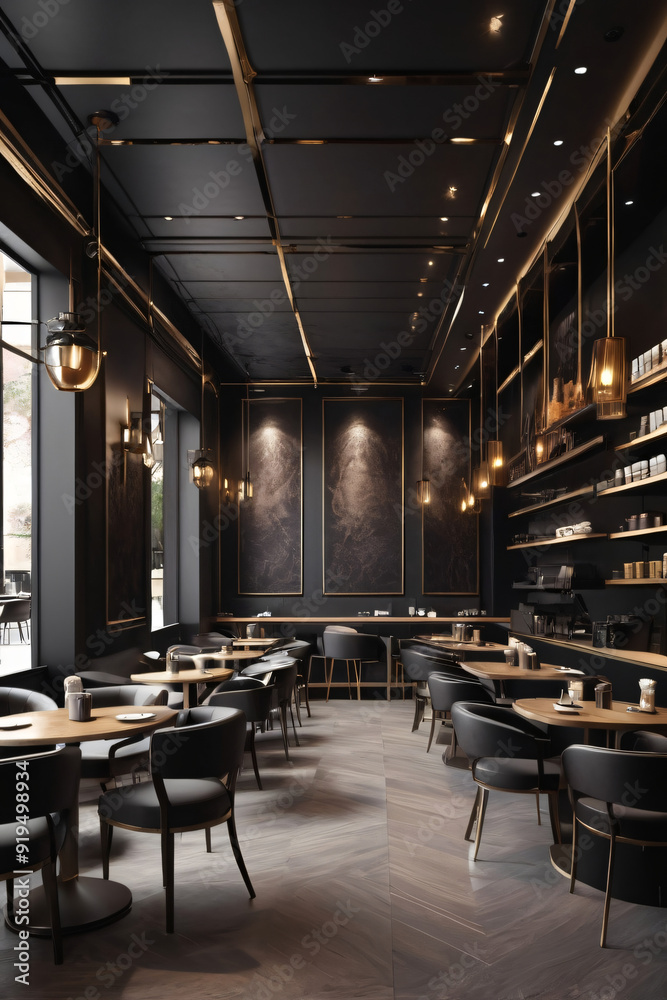 Large Coffe Shop with many tables, and chairs with aesthetic design Large Coffe Shop with many tables, and chairs with aesthetic design