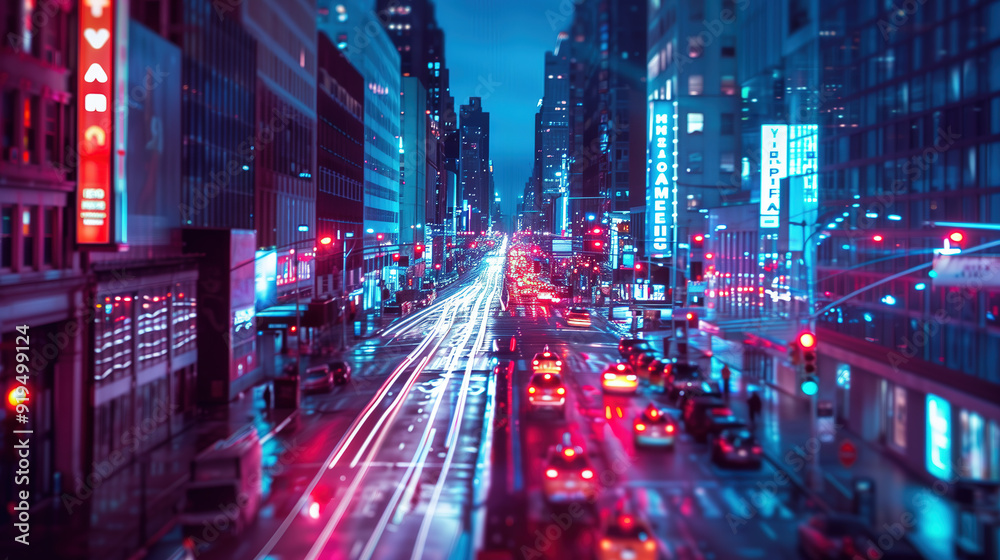 Futuristic Digital Cityscape with Data Streams