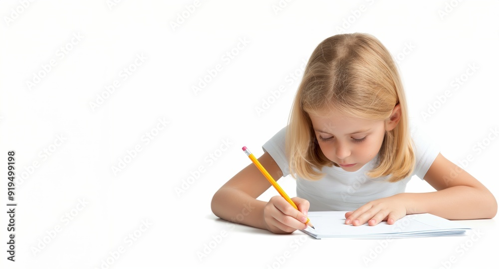 Cute young kid write or painting with pencil. Kindergarten children education, back to school. Cute young kid write or painting with pencil. Kindergarten children education, back to school.