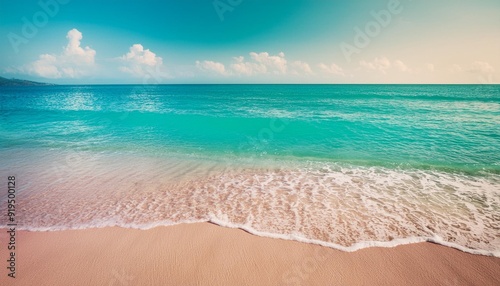 Retro Pastel Beach and sea. Tranquility of turquoise water.