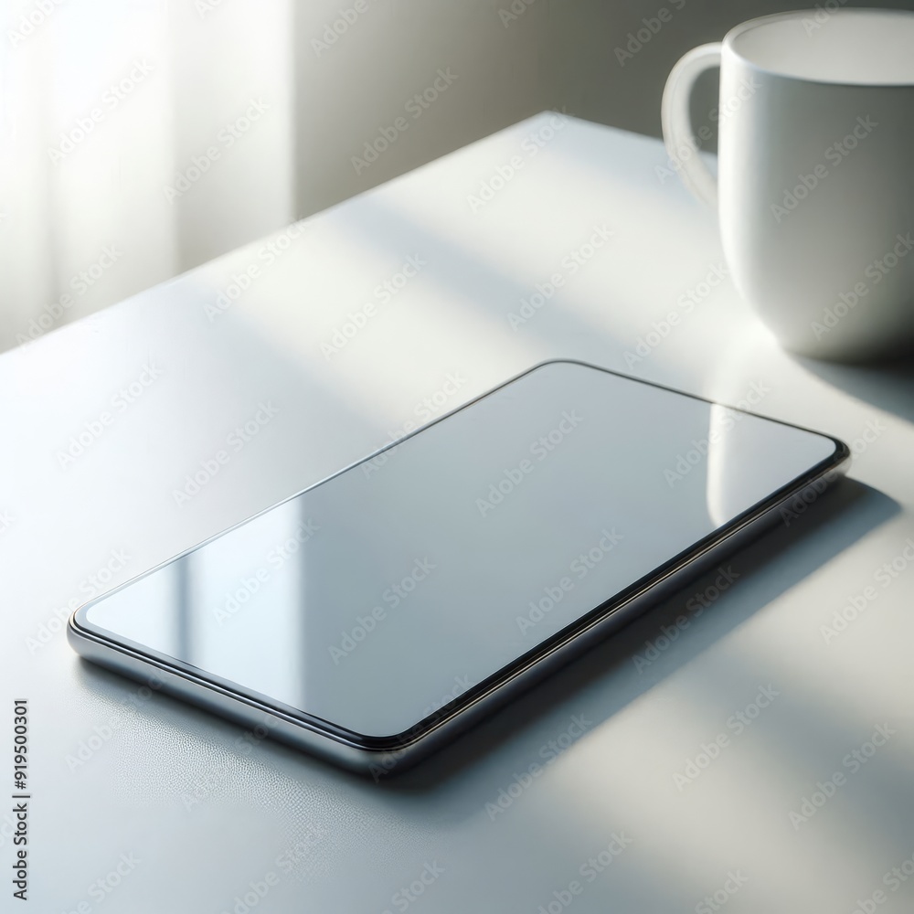 a black phone with a white screen is laying on a marble surface. a black phone with a white screen is laying on a marble surface.