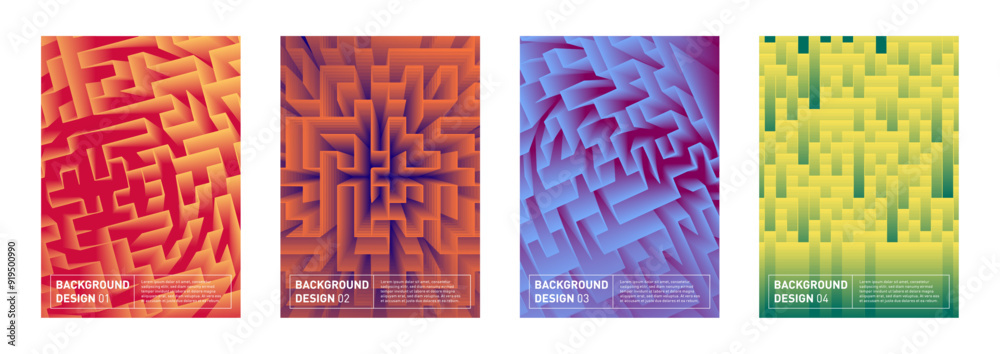 Naklejka premium Modern abstract set of maze backgrounds. Vector design elements for web, flyer, poster, stationery, apps.