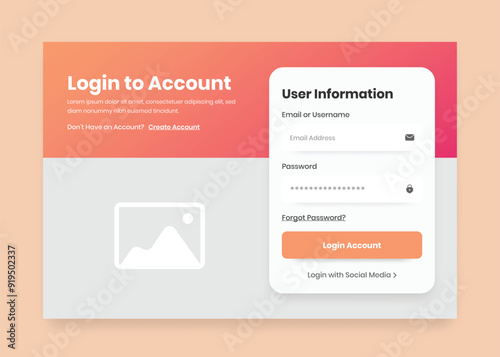 Login and registration web page user interface popup design