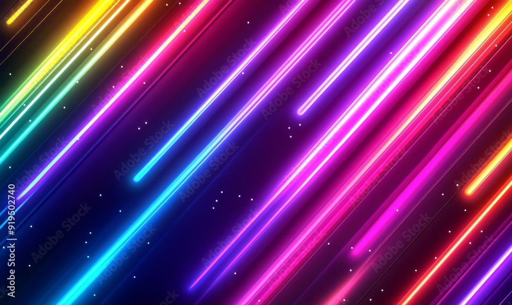 Created with generative AI tools, neon futuristic flashes on black background with motion light lines. Ideal for banners, postcards, illustrations. Created with generative AI tools, neon futuristic flashes on black background with motion light lines. Ideal for banners, postcards, illustrations.