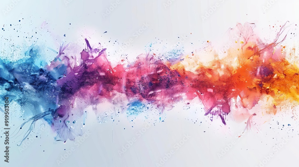 Obraz premium Vibrant abstract paint splashes in blue, pink, and orange hues on a white background. Creative color explosion for artistic designs.