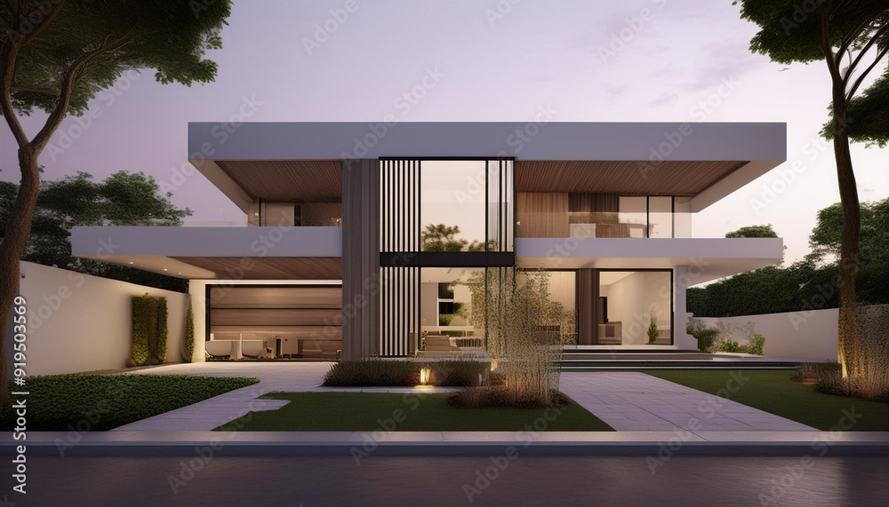 sleek modern twostory luxury residence with contemporary architectural design 3d rendering sleek modern twostory luxury residence with contemporary architectural design 3d rendering