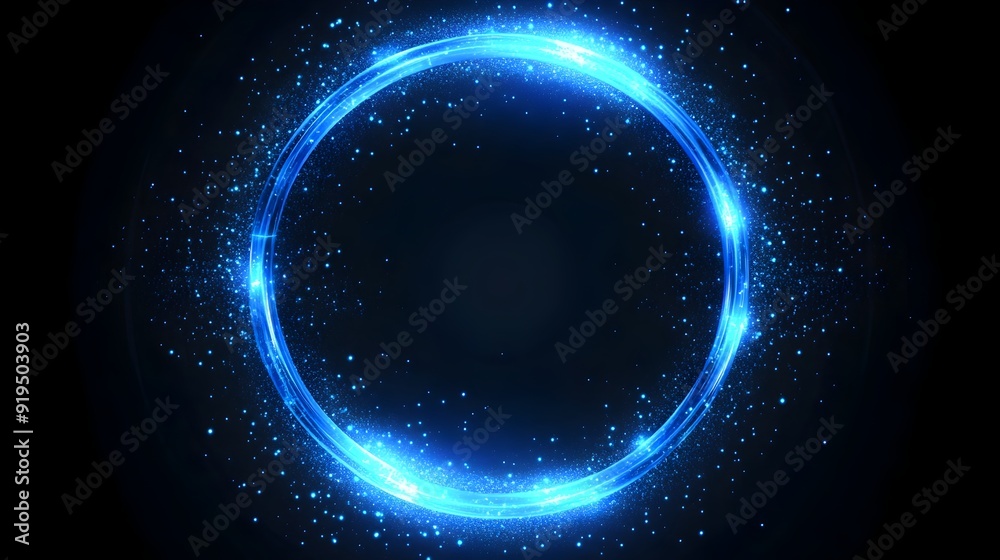 Glowing Neon Ring in Dynamic Motion - Mesmerizing Light Show in Abstract Cosmic Backdrop
