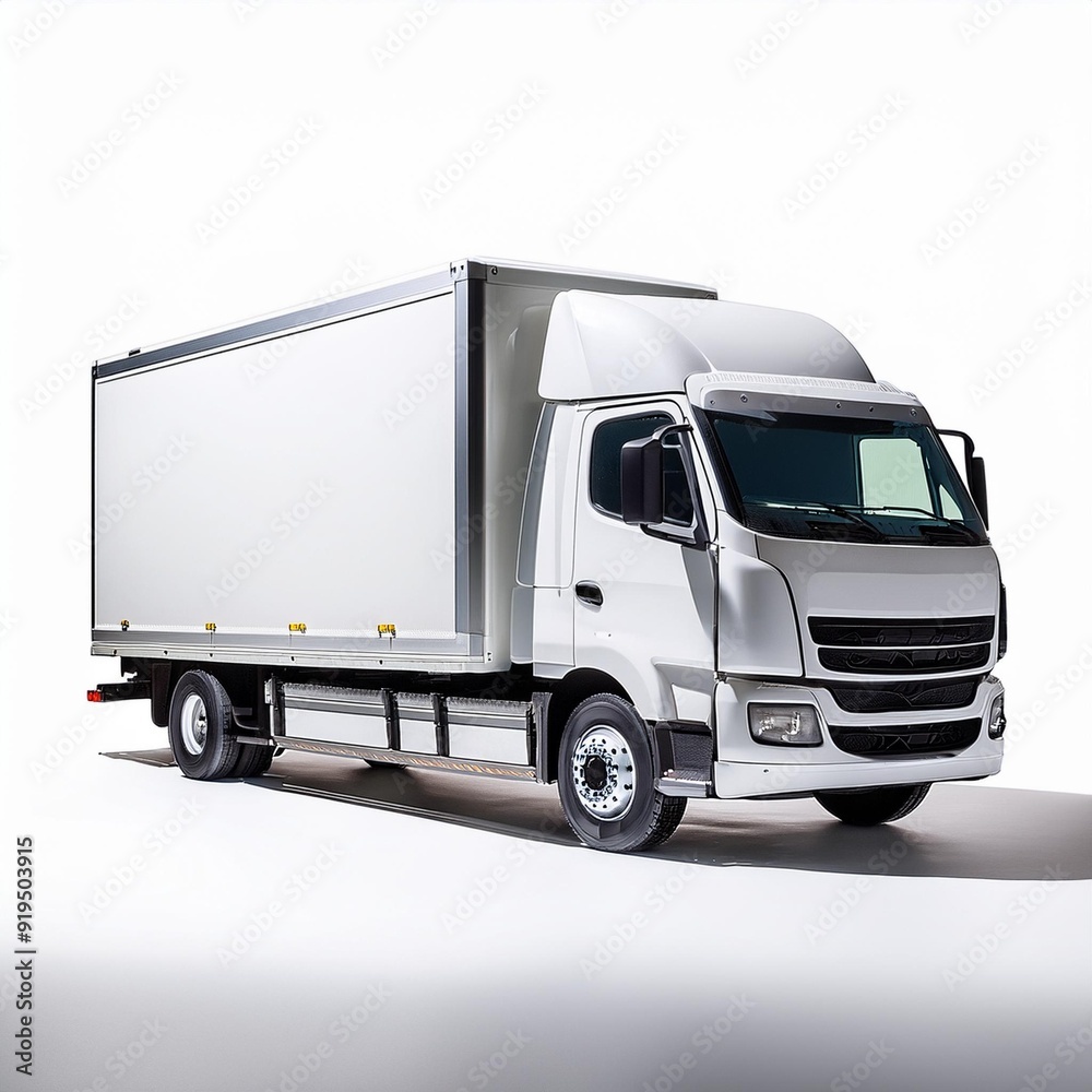 sleek white delivery truck isolated on infinite white background crisp shadows defining form gleaming paintwork and chrome details perfect for product mockup or logistics illustration sleek white delivery truck isolated on infinite white background crisp shadows defining form gleaming paintwork and chrome details perfect for product mockup or logistics illustration