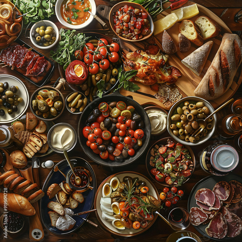 Artwork depicting gastronomic celebrations with diverse cuisines and flavors