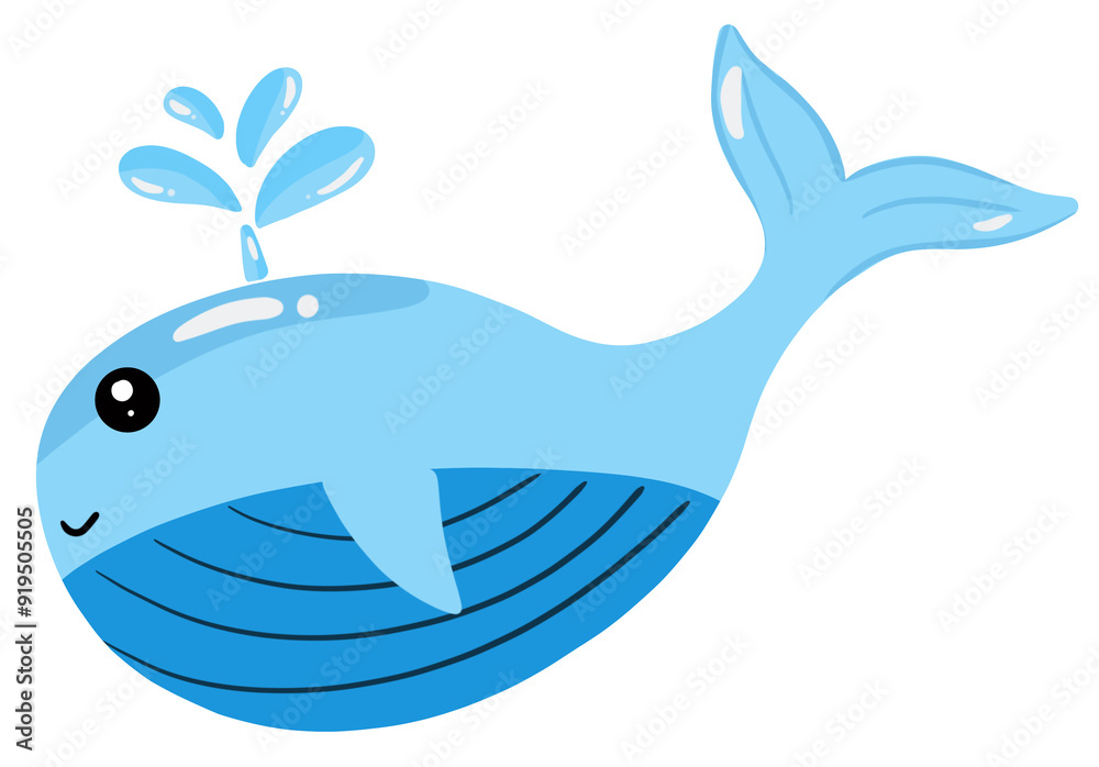 Fototapeta premium Cute Blue Whale Cartoon Drawing - Clipart and Illustration.