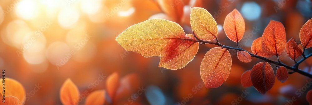 Close-Up View of Vibrant Autumn Leaves Bathed in Sunlight - Nature's Seasonal Transition Close-Up View of Vibrant Autumn Leaves Bathed in Sunlight - Nature's Seasonal Transition