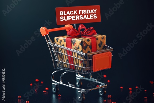 Black Friday supersales with gift in shopping cart photo