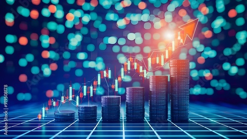 Inventive developing forex outline on blue bokeh lattice foundation. Exchange, cash, money and achievement idea.